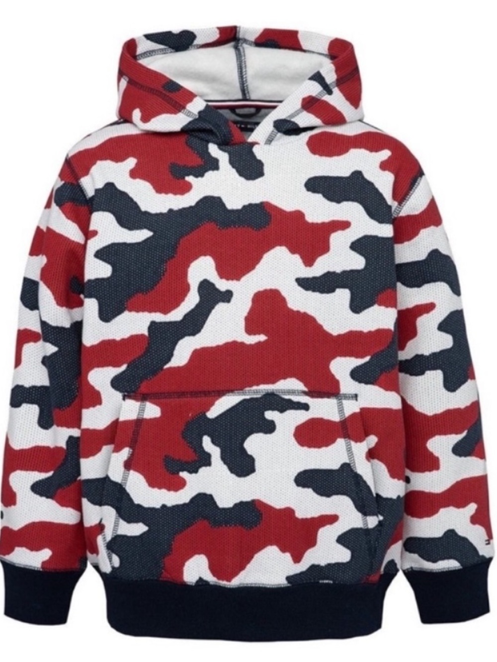 Tommy Hilfiger NEW Boys XL Camo Hooded Pullover Sweatshirt Blue Red White Pocket